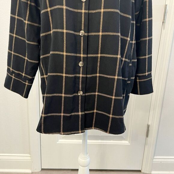 Isaac Mizrahi Live Plaid Black Tan Shacket Long Sleeve Size XL Mid Length - Picture 5 of 16